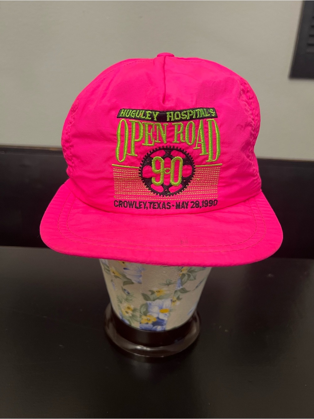 Vintage 1990s Crowley Texas Open Road Embroidered Pink Nylon Trucker Hat O/S